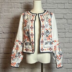 LaBellum by Hillary Scott Embroidered Open Front Jacket Women's S Cottagecore